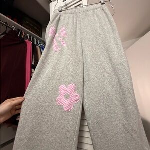 Cozy Gray Joggers with Pink Floral Accents